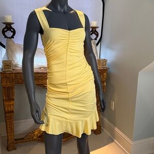 Yellow Ruched Sleeveless Dress